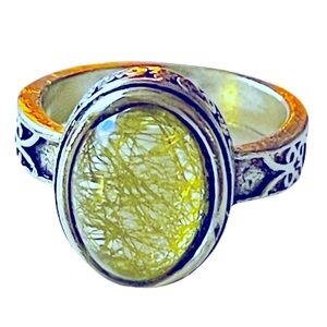 New Sterling Silver Handmade Yellow Green Quartz Celtic Boho Solar Native Ring